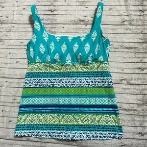 Lands End Womens Blue Striped Paisley Tankini Top Swim Bathing Suit Size 6